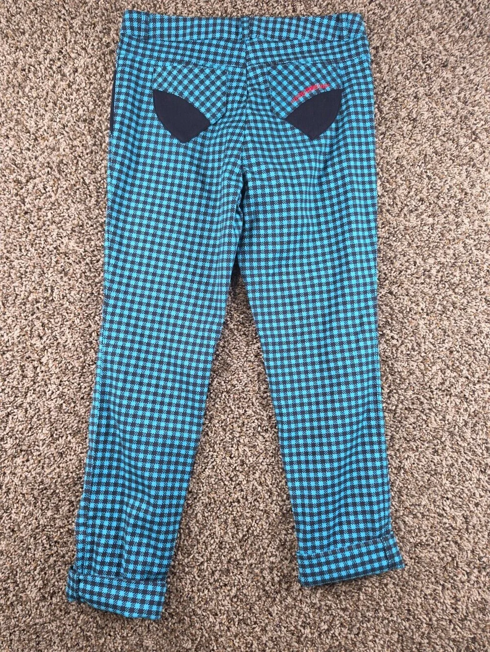 Womens Sz M Skinny Leg Blue Gingham Pants Golf Embroidered Plaid